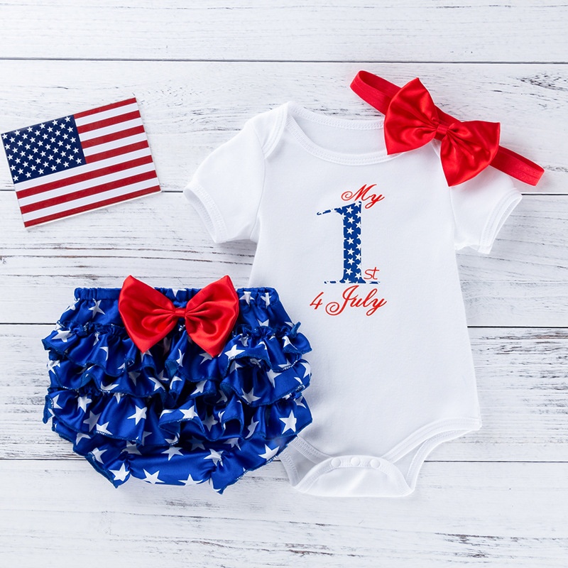 American Independence Day Baby Clothes Cartoon Letter Short Sleeve Ha Shirt PPPants Set