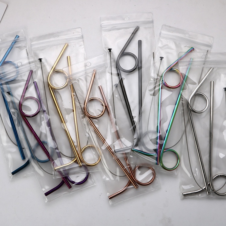 SStainless Steel Creative Straws Household Milk Tea Coffee Straws Curved Flower Tea Beverage Straws Bagged