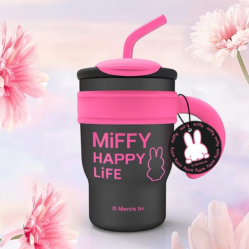 Miffy Miffy High-looking Handle Coffee Cup 316 Stainless Steel Straw Cup Female Student Cartoon Ice Cream Cup