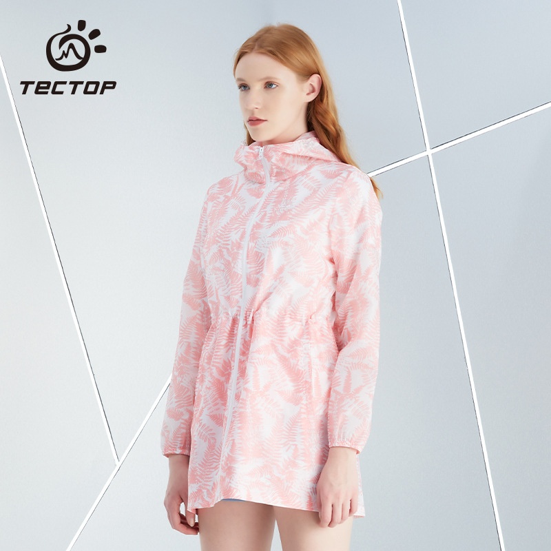 TECTOPOutdoor Women's Mid-length Sun Protection Sports Windbreaker Skin Clothing Sun Protection Clothing Elastic Printing Skin Clothing