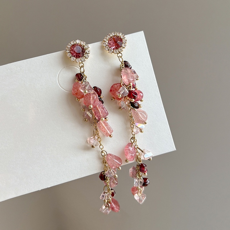 Silver Needle Super Fairy Pink Gravel Tassel Earrings Exquisite Temperament Niche Earrings Star High-end Earrings For Women