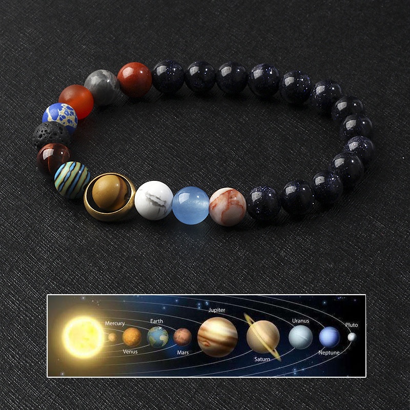Cosmic Galaxy Eight Planets Elastic Bracelet Couple Star Bracelet Milky Way Volcanic Stone Beads Planet Bracelet