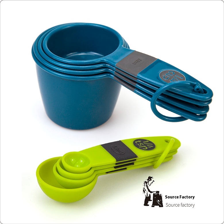 S8-piece Set Two-color Round Plastic Measuring Cup Measuring Spoon Double Scale Milk Powder Coffee Seasoning Baking Measuring Spoon