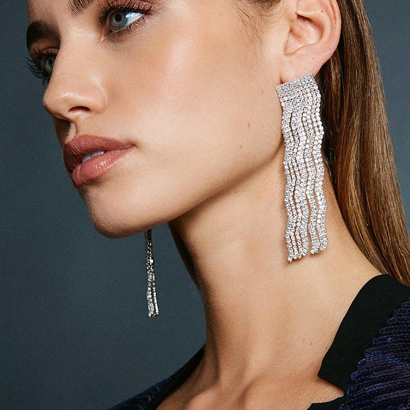 European And American Geometric Tassel Earrings Long Simple Rhinestone Earrings Exaggerated Accessories Women's Earrings