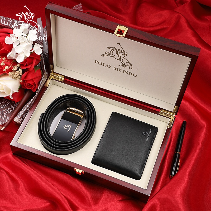 Leather Wallet Men's Belt Premium Belt Gift Box Set