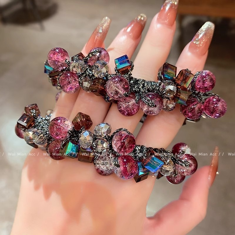 High-end Purple Flower Crystal Hair Ring Women's Ponytail Head Rope Ball Head Hair Band Hair Accessories