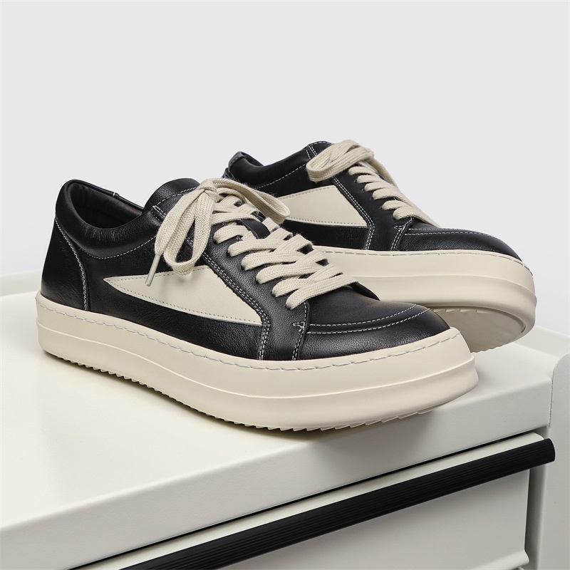 The First Layer Of Niche Cowhide Shoes Black And White Splicing Dark High Street Shoes Men All Match Low-top Student Casual Fashion Shoes