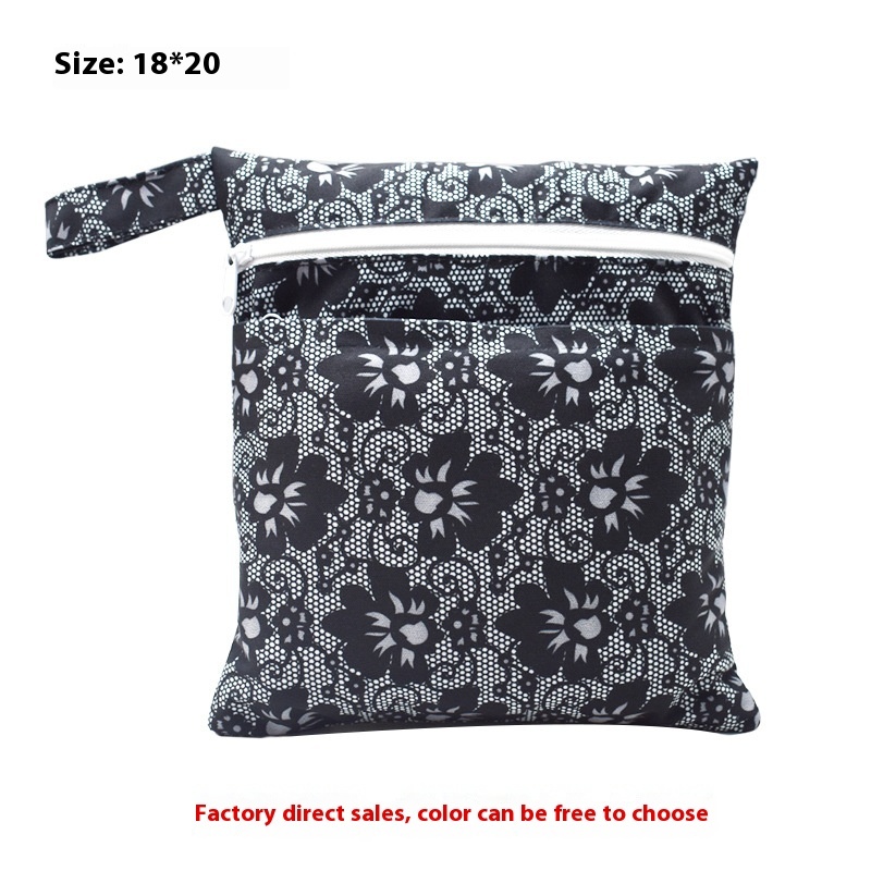 18*20cm Double Layer Diaper Bag Double Zipper Printed Cosmetic Bag Sanitary Napkin Storage Bag Waterproof Mommy Bag In Stock