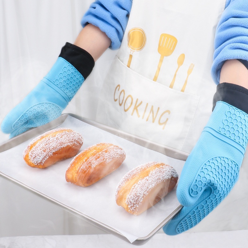 Silicone Baking Thickened Oven Mitts With Inner Cotton Kitchen BBQCooking Gloves Silicone Softulated Gloves