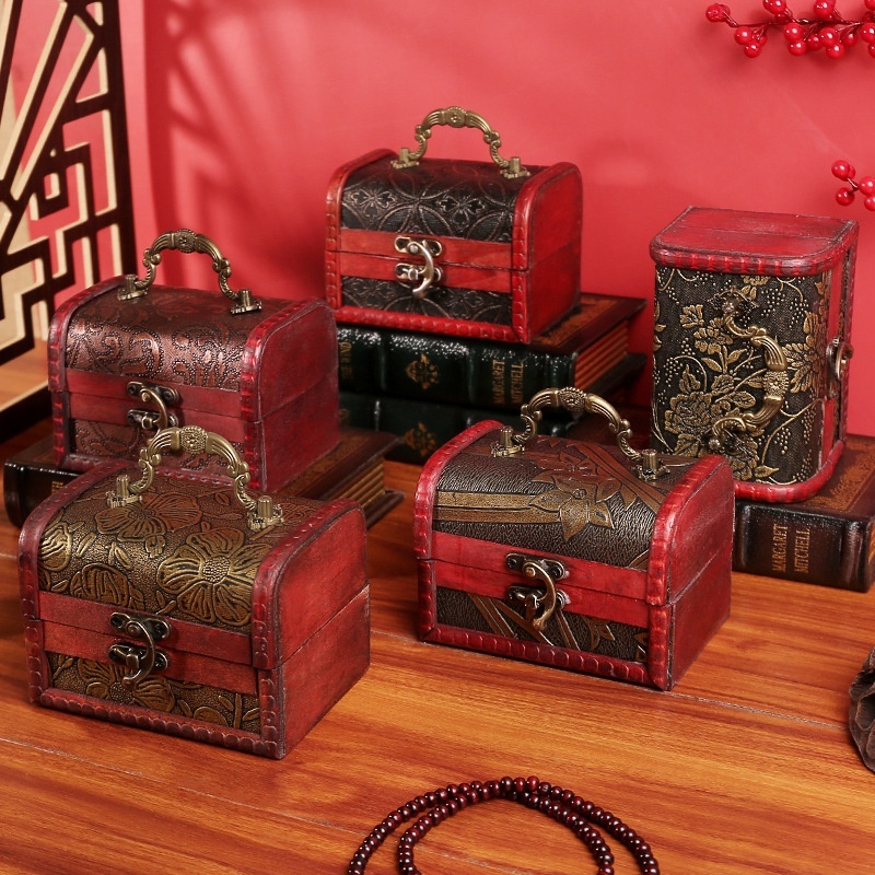 Wooden Crystal Packaging Box Antique Retro Wooden Box Green Stone Yuan Datou Storage Box Wedding Candy Box