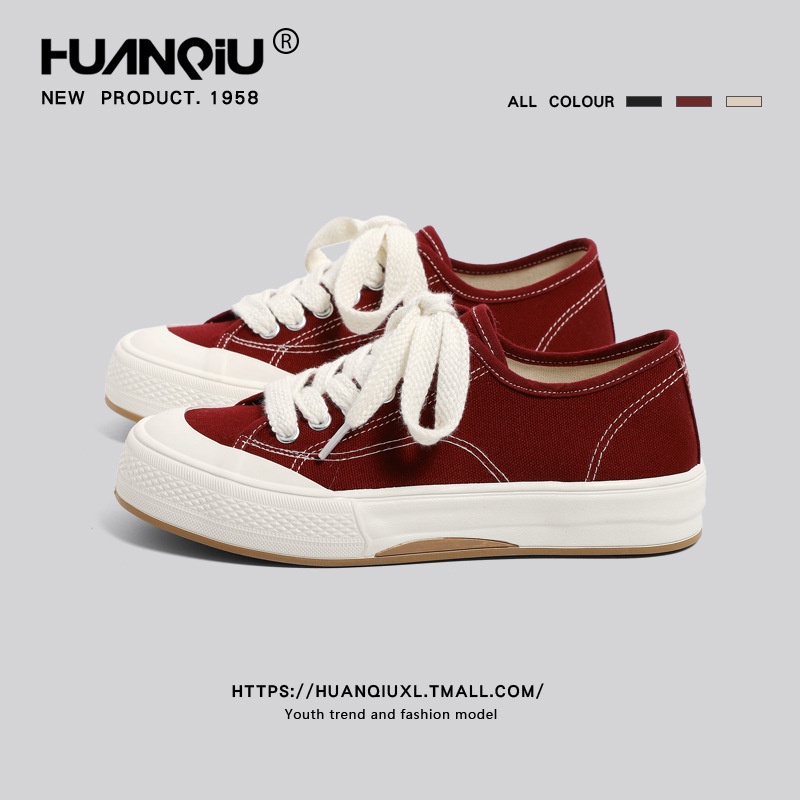 Global Wine Red Canvas Shoes Women's Spring Originaly Shoes Versatile Casual Sports Shoes