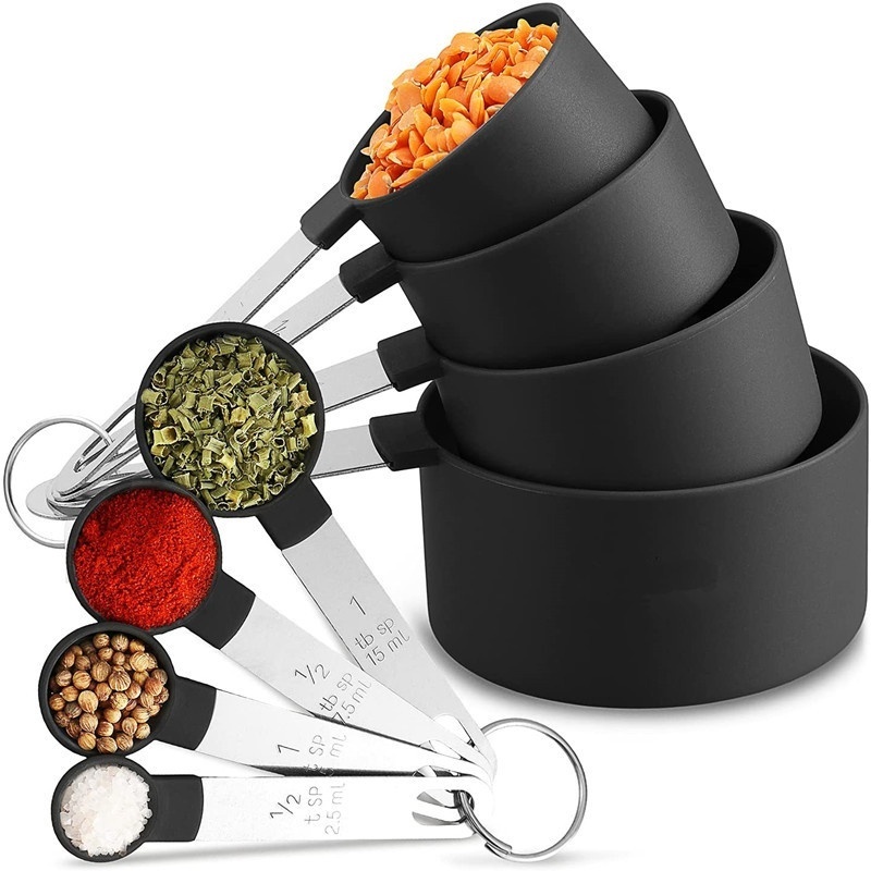 Stainless Steel Measuring Cup And Measuring Spoon Set With Scale Seasoning Spoon Stainless Steel Handle Eight-piece Set Plastic Measuring Cup And Measuring Spoon