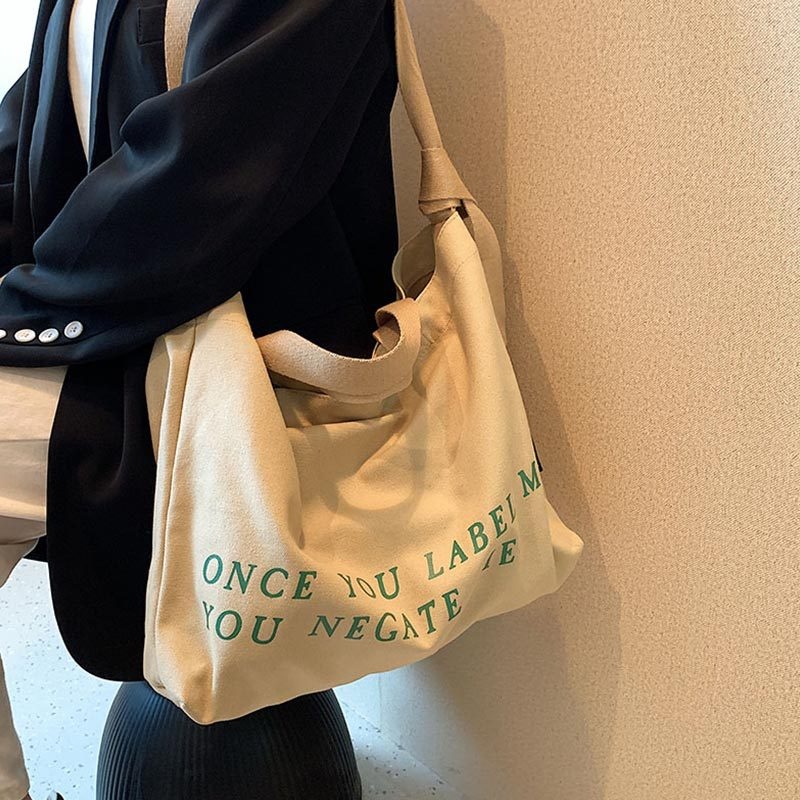 Canvas Bag Large-Capacity Crossbody Bag Student Retro Canvas Tote Bag With Printed Canvas Bag