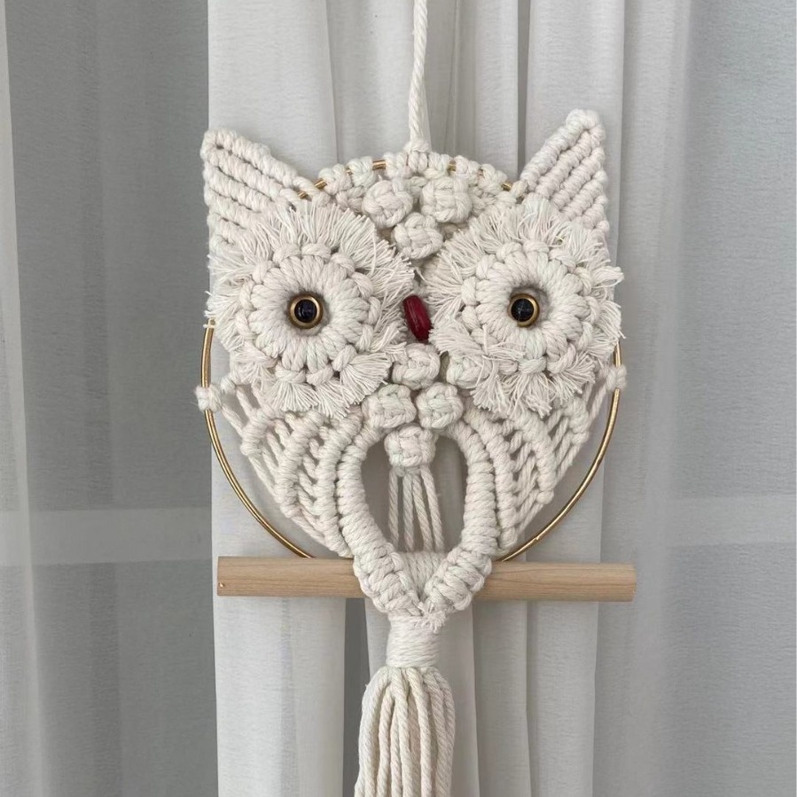 Owl Pendant Lace Wall Hanging Tapestry Art Hand-woven Bohemian Style Decoration Hanging Basket