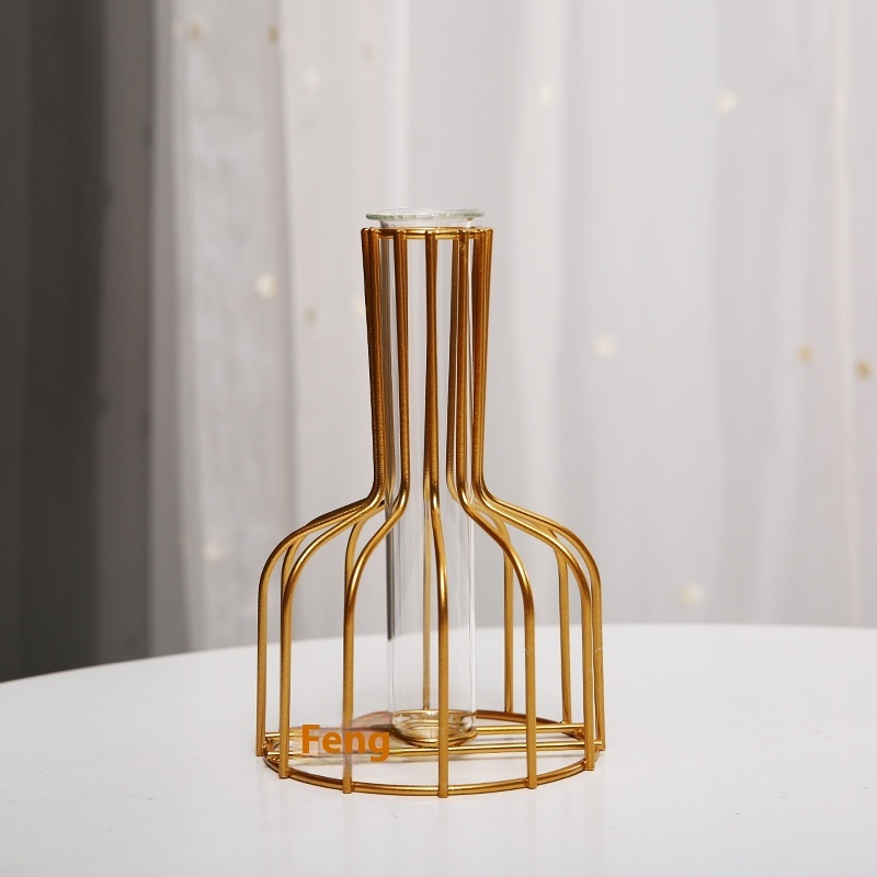 Small Wine Bottle Creative Simple Hollow Iron Vase Ornaments Home Living Room Transparent Artificial Flower Simulation Flower Dried Flower Container