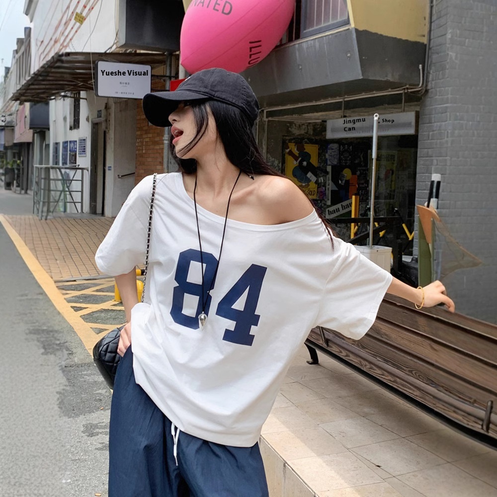 T-shirt Women's T-shirt Loose Casual All-match Slimming Print Women's Summer Short-sleeved Top