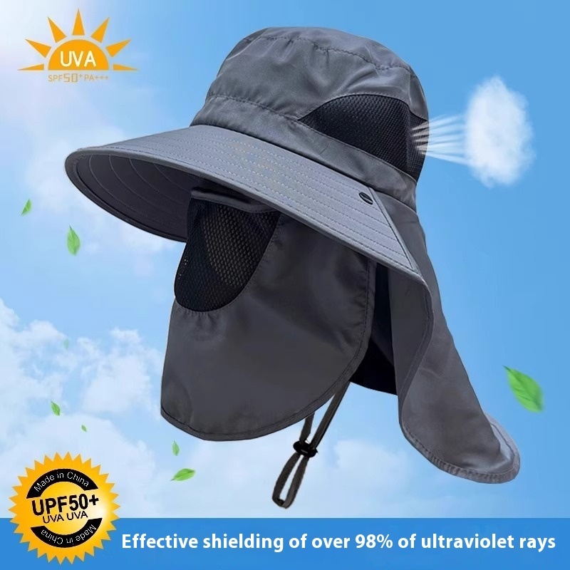 Fisherman Hat Summer Anti-UV Sunshade Hat Fishing Face-Shading Neck-Protecting Integrated Men's Sunscreen Hat With Big Corned Sun Hat