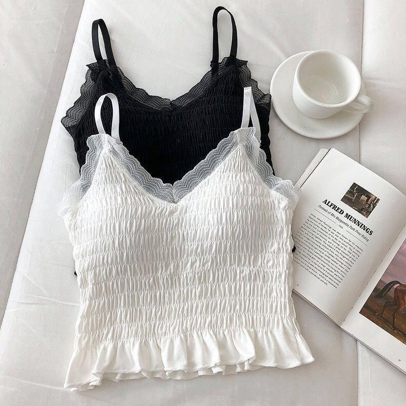 French Lace Tube Top Camisole Small Vest Outer Wear Underwear Female Pleated V-neck Temperament Beautiful Back Bottoming Chest Wrap