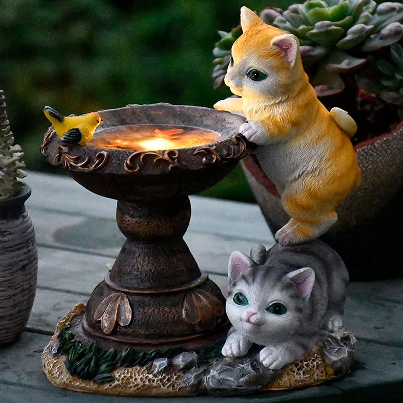 Solar Lamp Resin Garden Cat Statue Courtyard Creative Home Sculpture Crafts Decorative Ornaments Lamp