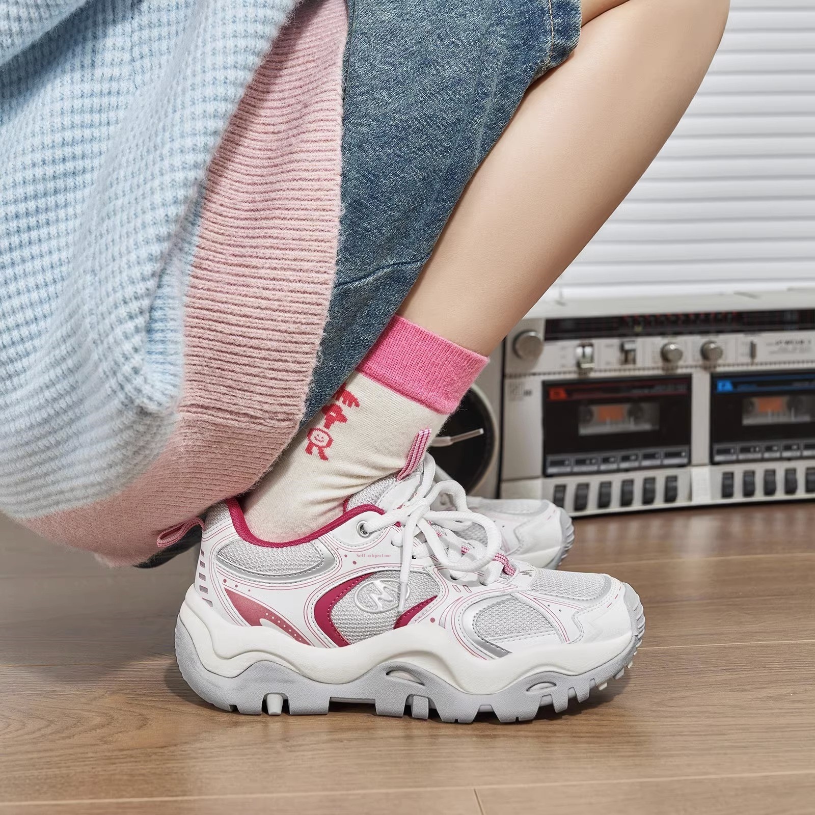 Garoya~y Thick-soled Dad Shoes Women's Summer Lightweight Breathable Sports Shoes Niche Casual Shoes