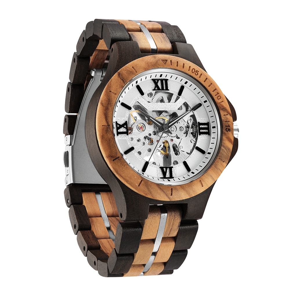 Kunhuang Men's Mechanical Watch Fully Automatic Pure Wood Handmade Personality Hollow Mechanical Steel Grain Wooden Watch Men