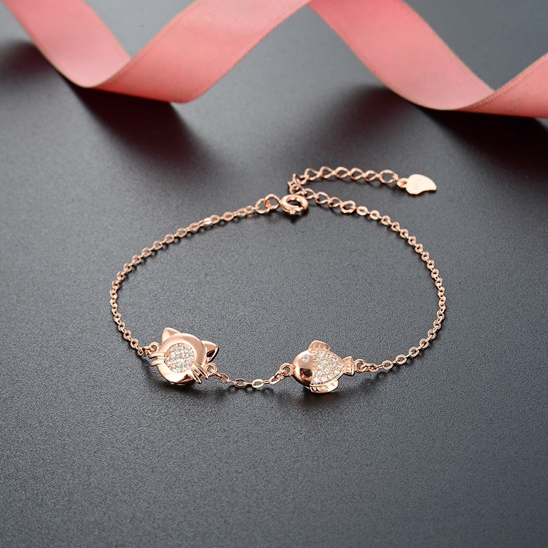 Fashion Rose Gold Jewelry Accessories Korean S925 Silver Zircon Bracelet For Women Cat Fish Shape Temperament Bracelet