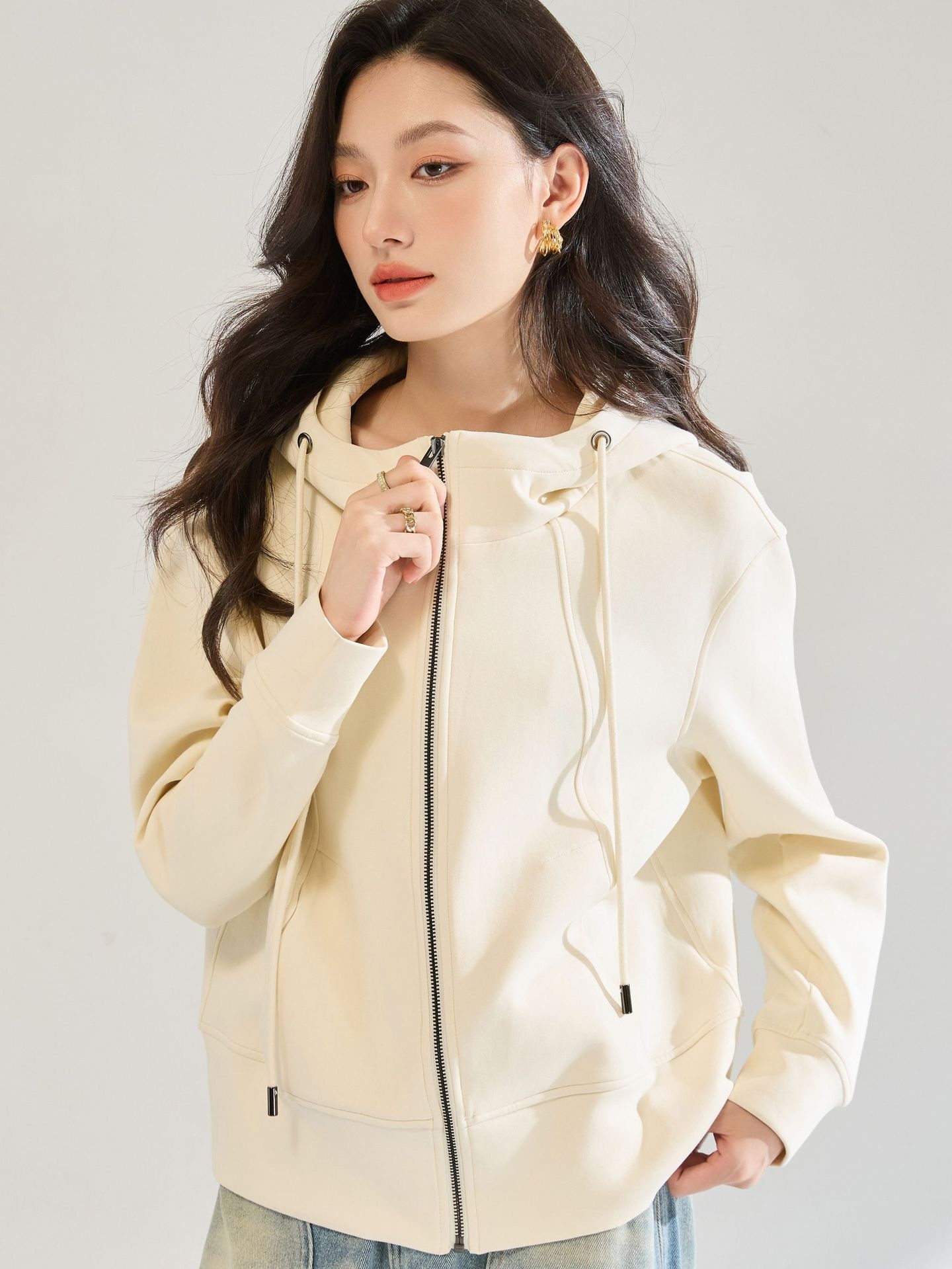 Hooded Zip-up Loose Cardigan Jacket