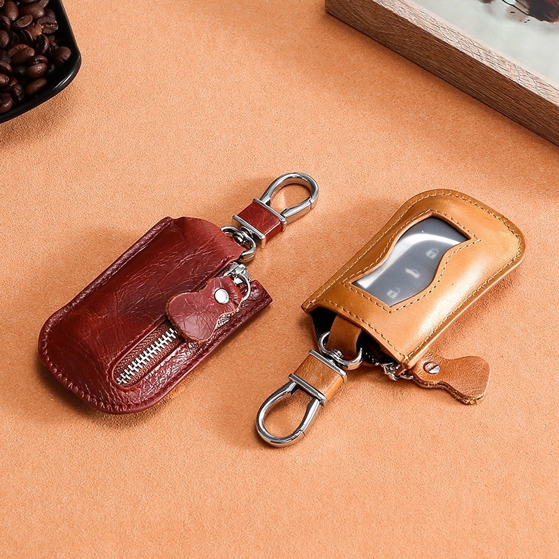 Tianpai Car Key Bag Genuine Leather Zipper Window Men And Women Car Key Cover Retro Casual