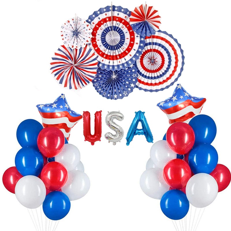 American Independence Day Party Decoration Paper Fan Flower Latex Balloon Set