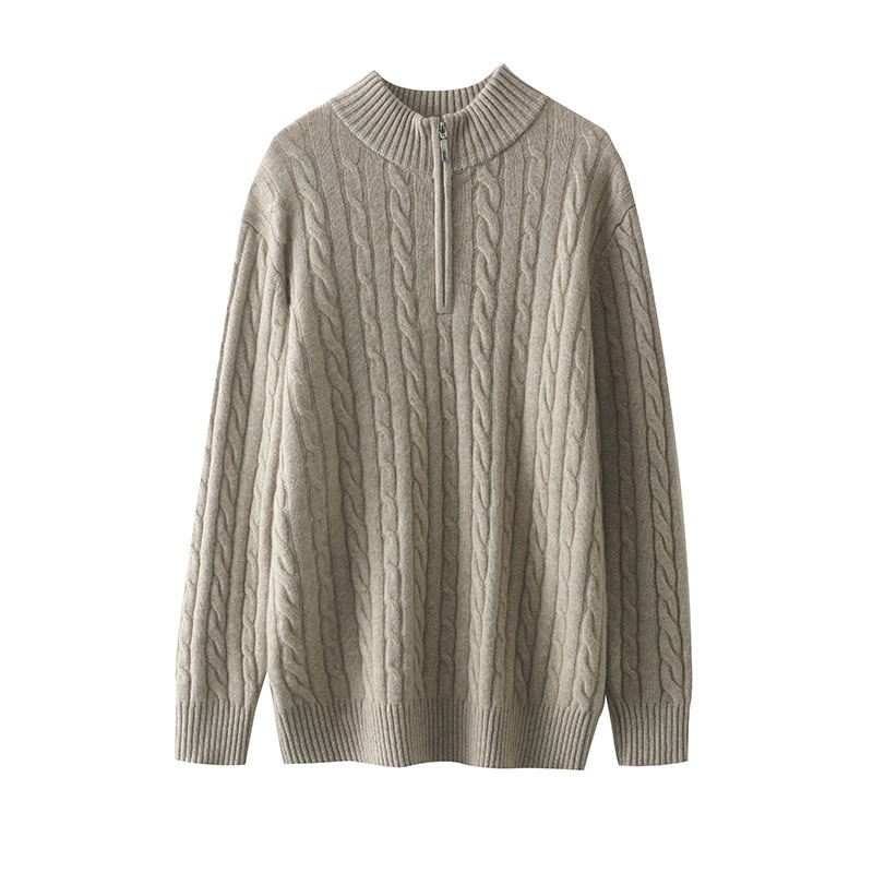 100% Pure Cashmere Autumn And Winter Men's Half-Zip Knitwear Short Loose Knitwear