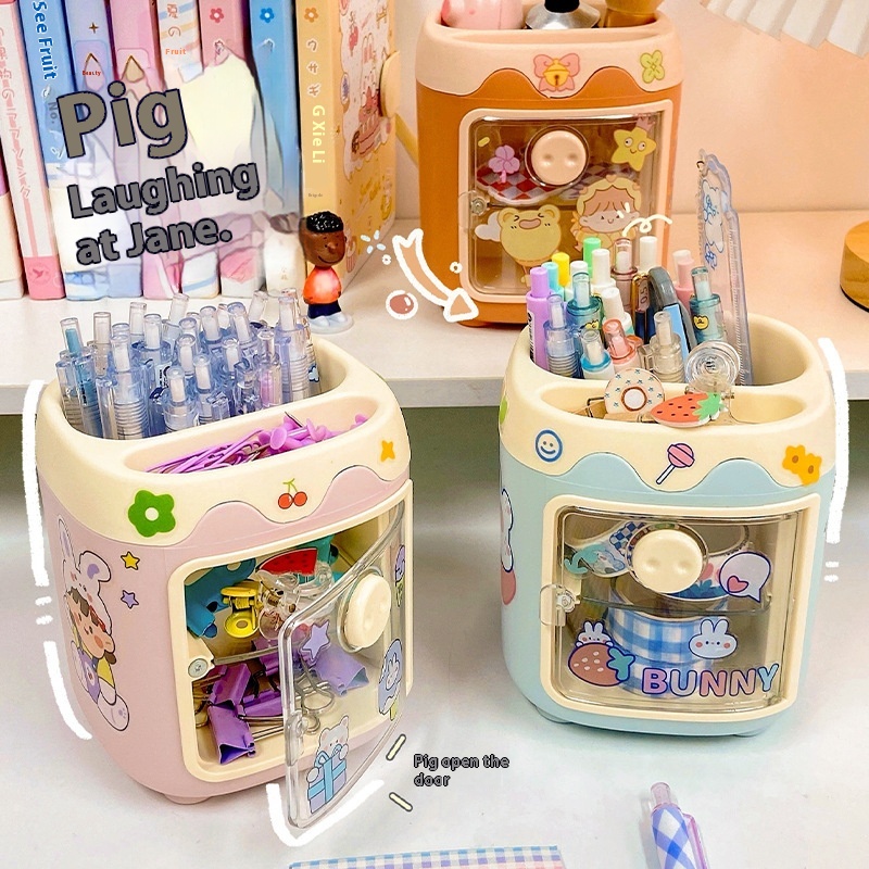Creative Multi-grid Piggy Pen Holder Cute Girly Pen Holder Student Stationery Pencil Case Desktop Multi-function Storage Bucket