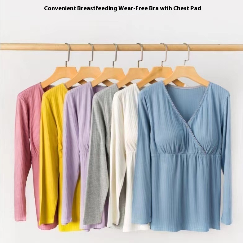 Autumn Clothing For Pregnant Women, Bottoming Shirts For Spring, Autumn And Winter, Maternity Nursing Tops For Outings, Fashionable Confinement Clothes, Pajamas, And Nursing Clothes