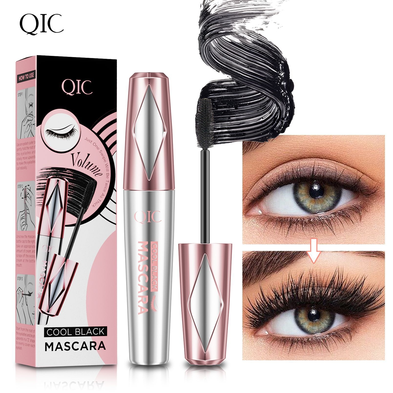 QIC Rose Silver Mascara 3D Waterproof Sweat-proof Non-blooming Slim Thick Curly Makeup