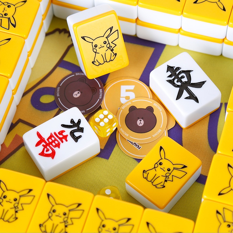 Cartoon Creative Yellow Melamine Mahjong Portable Home Travel Hand Stamped Cute Mahjong Tiles