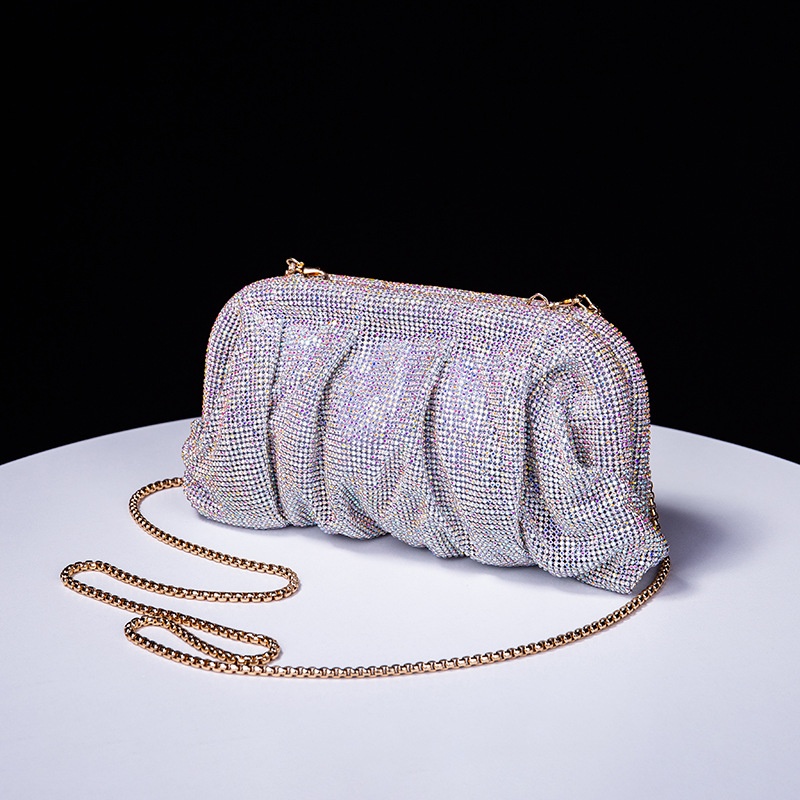 Metal Hand Diamond-encrusted Pleated Chain Dumpling Shoulder Crossbody Bag