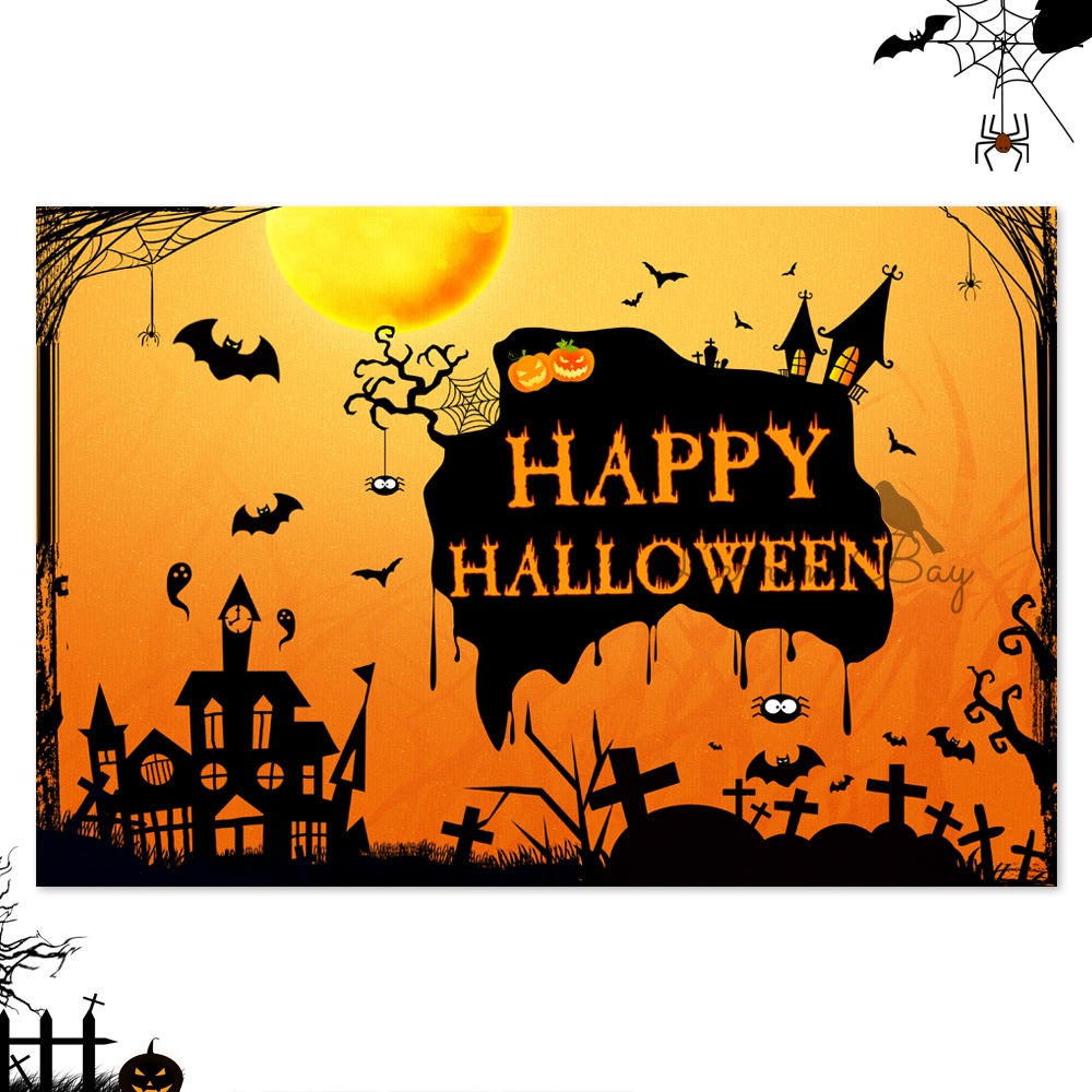 Happy Halloween Party Decoration Backdrop-Bat And Haunted House Theme Background Wall Setup