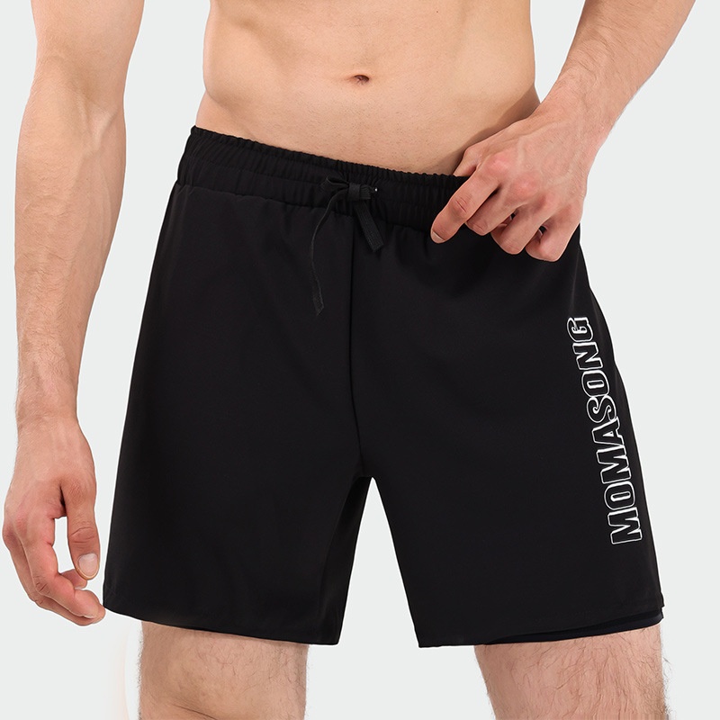 Momasong Men's Swimming Trunks Anti-embarrassment Double-layer Loose Swimming Trunks Suit Five-point Beach Pants Hot Spring Swimsuit