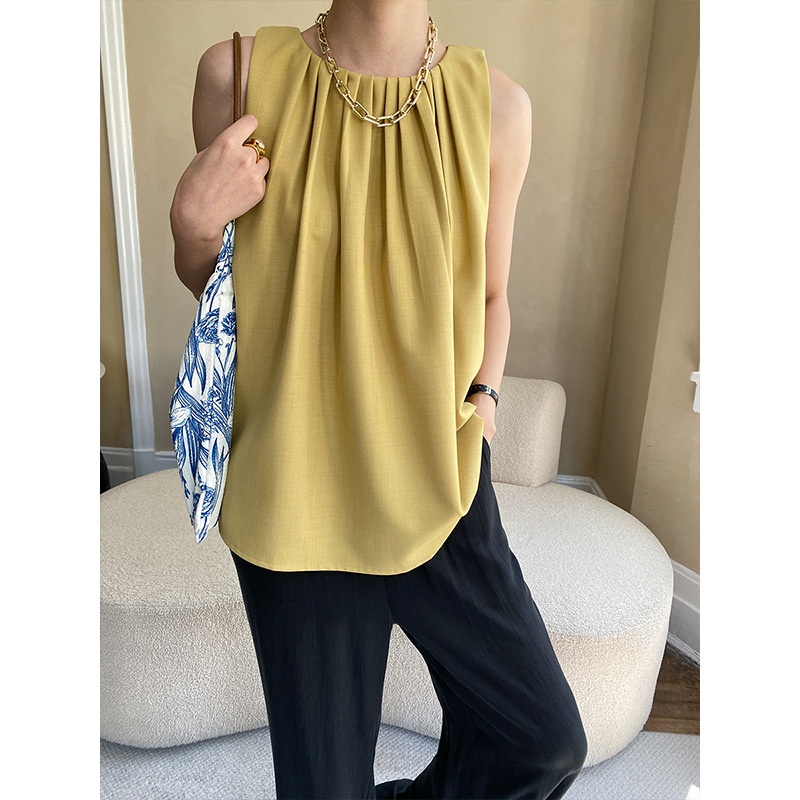 Sinan Gentle Holiday Style French Old Money Temperament Pleated Design Sense Shoulder Cape Vest SN3709