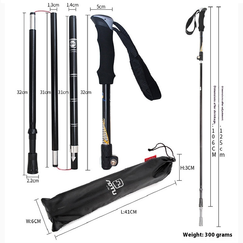 Aotu Outdoor Folding Trekking Pole Camping Aluminum Alloy Crutches EVAHandle Ski Pole AT7558