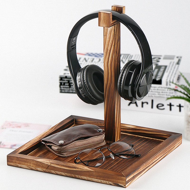 Solid Wood Headset Hanger Desktop Wooden Headphone Stand Three-dimensional Simple Bracket Storage Creative Display