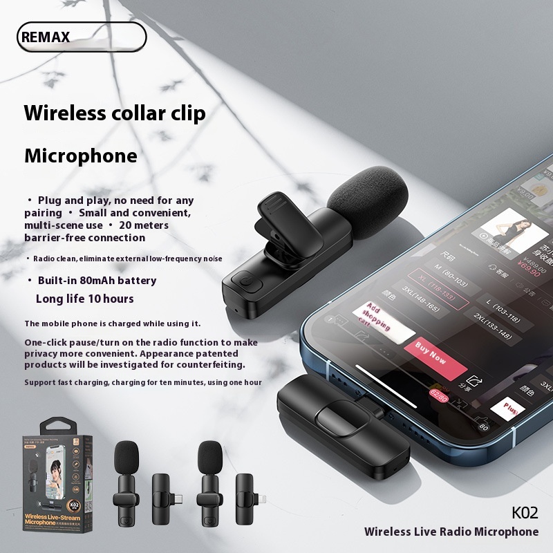 REMAXWireless Clip-on Microphone One-to-two Portable Mini Mobile Phone Small Microphone