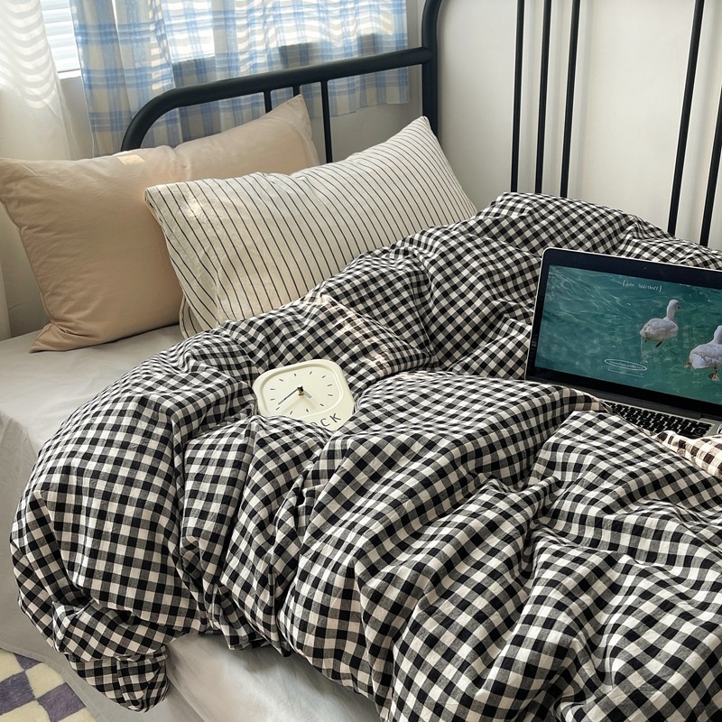 Pure Cotton Yarn-dyed Washed Cotton Plaid Four-piece Simple Mix And Match Student Dormitory Pure Cotton Three-piece Set