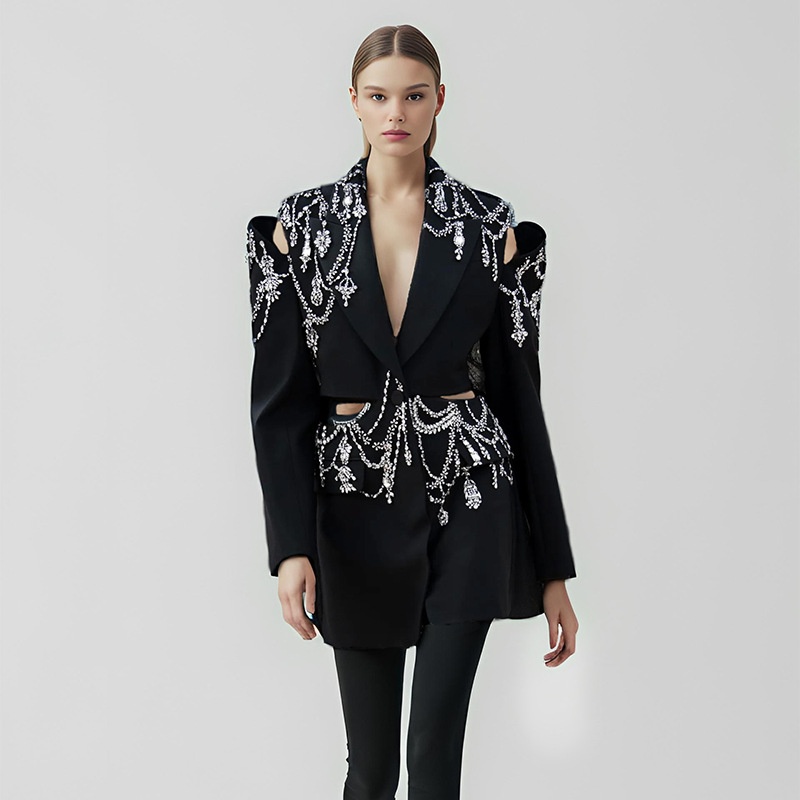 Fashion European And American Small Suit Jacket Women's Summer High-end Sense Dress Thin Heavy Industry Suit Jacket Women