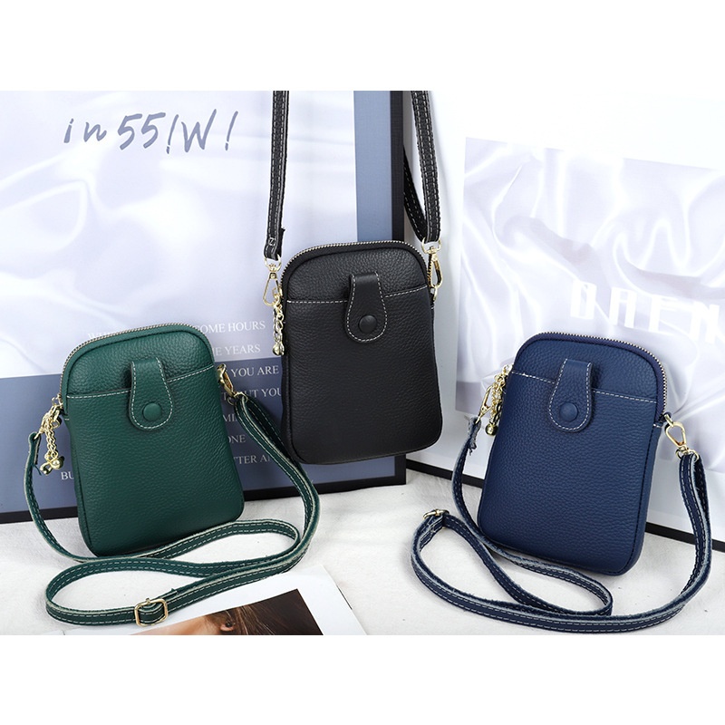 Genuine Leather Women's Cross-body Bag First-layer Cowhide Fashion Mobile Phone Bag Multi-functional And Versatile Zipper Shoulder Bag