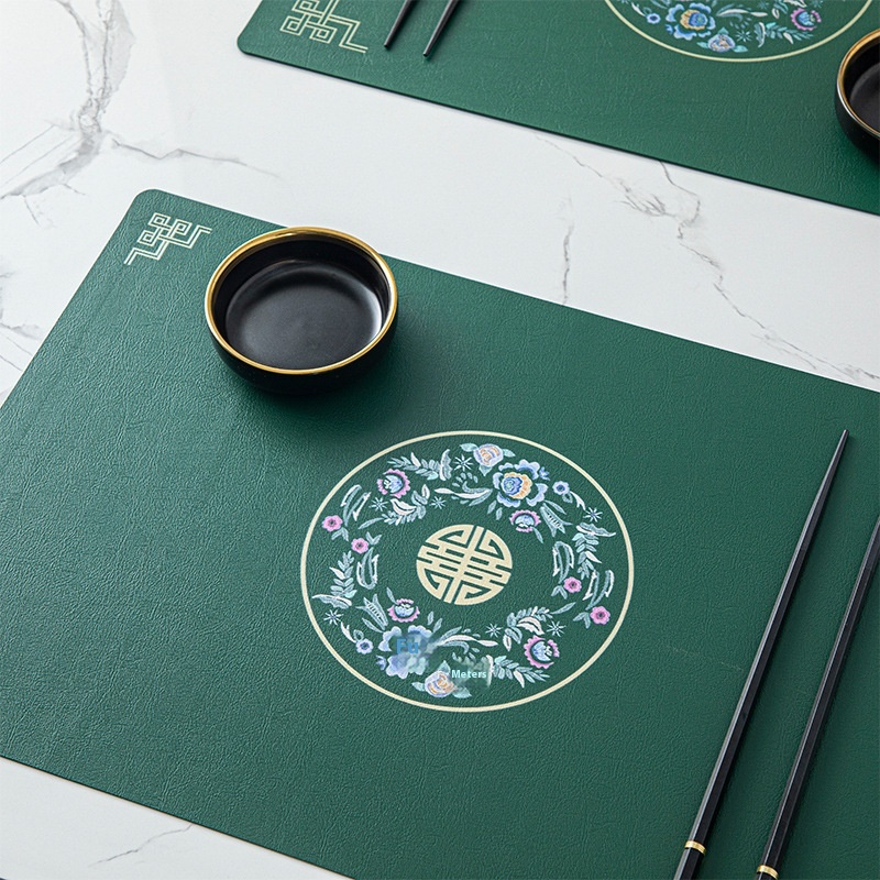 Chinese Style Leather Table Mat Waterproof And Oil-proof Washable Pvc Table Mat Heatulation Modern Light Luxury Anti-scalding Rectangular Mat Cloth
