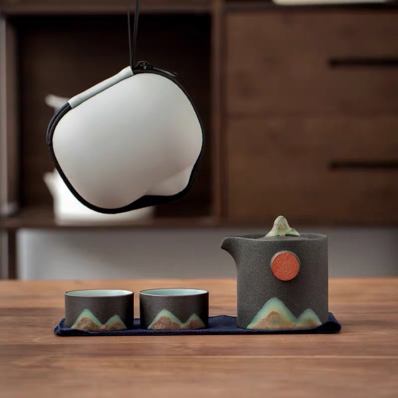 Travel Car Tea Set Portable Yuanshan Kuake Cup One Pot And Two Cups With Tea Pot Teapot Printed With