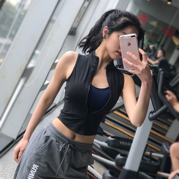 Sexy Slim Sports Vest Vest Women's Fitness Waistcoat Sleeveless Running Zipper Top Tight Yoga Clothes
