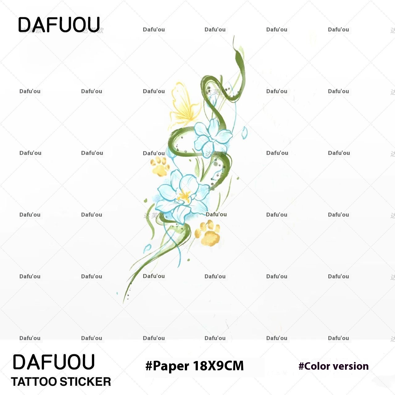 Jasmine Green Snake Pure Desire Butterfly Fresh High Color Tattoo Stickers Niche Fashion Explosions Internet Celebrous