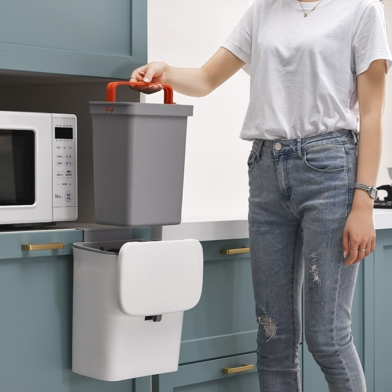 Wall-mounted Trash Can With Inner Tube,Household Cabinet Door,Bathroom Hanging Classification Sliding Cover,Creative Trash Can