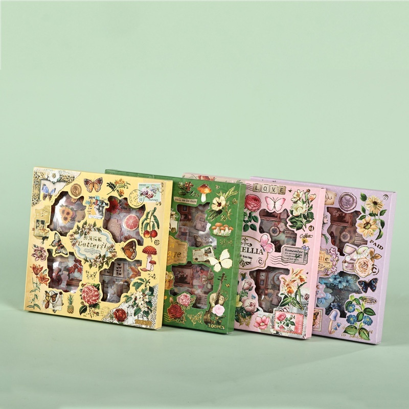 Retro Full Set Of100 Handbook Stickers Creative PETHandbook Stickers Decorative Stickers Set Decorative Products Gift Box